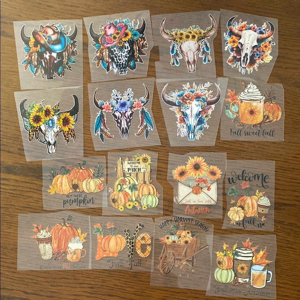 3/$10  16 Mini Iron On Heat Transfers  *Cow Skulls & Fall*